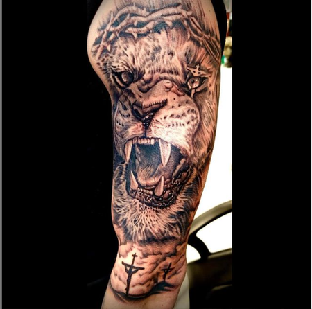 Tattoos - Justin Hammontree Lion Portrait - 144544